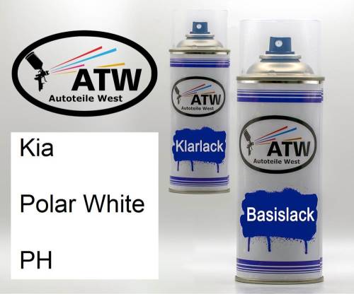 Kia, Polar White, PH: 400ml Sprühdose + 400ml Klarlack - Set, von ATW Autoteile West.